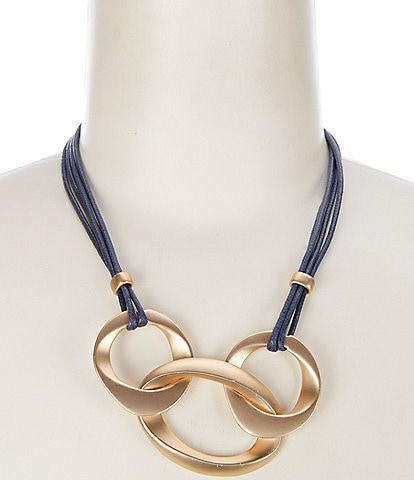 Southern Living Navy Gold Link Collar Statement Necklace