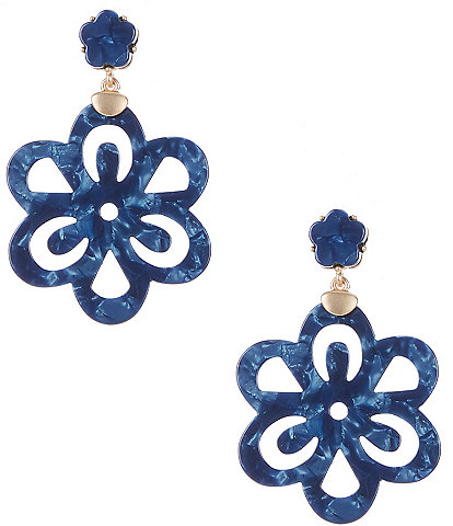 Southern Living Navy Resin Double Flower Drop Earrings