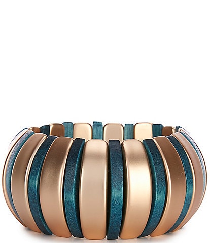 Southern Living Navy Wood Bead & Curved Bead Wide Stretch Bracelet