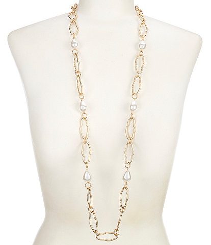 Southern Living Organic Pearl Textured Link Station Long Strand Necklace