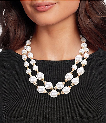 Southern Living Oversized Pearl Double Short Multi Strand Necklace