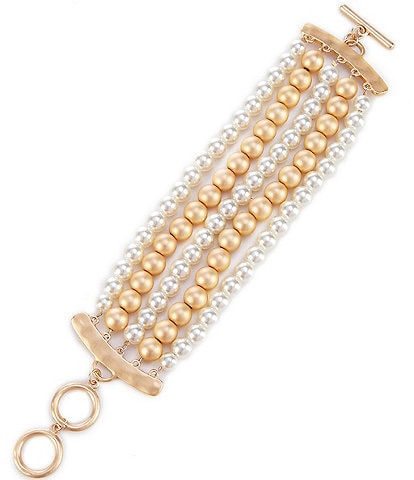Southern Living Pearl & Ccb Multi Row Strand Line Bracelet