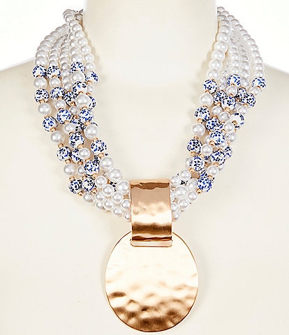 Southern Living Pearl and Chinoiserie Torsade Statement Necklace