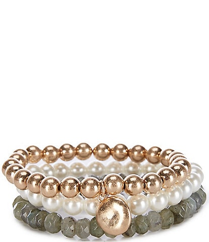 Southern Living Pearl And Semi Precious Stretch Bracelet Set
