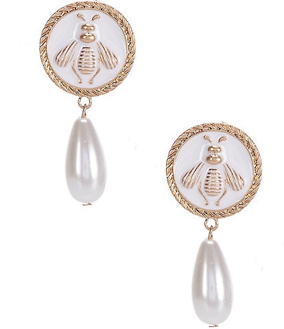 Southern Living Pearl Bee Disc Clip Drop Earrings