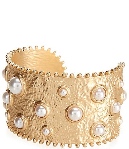 Southern Living Pearl Cab Hammered Textured Metal Wide Cuff Bracelet