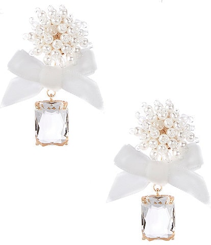 Southern Living Pearl Cluster Velvet Bow Crystal Octagon Drop Earrings