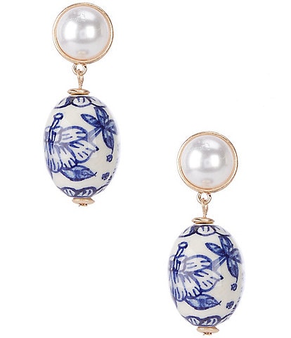 Southern Living Pearl Drop Earrings with Chinoiserie Bead