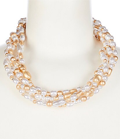 Southern Living Pearl Multi Metal Beaded Torsade Collar Necklace