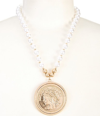 Southern Living Pearl Necklace Coin Pendant Pearl Frontal Necklace