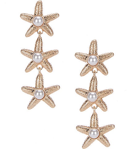 Southern Living Triple Pearl Starfish Linear Statement Earrings