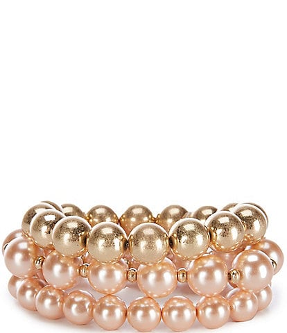 Southern Living Pink Pearl And Gold Stretch Bracelet Set
