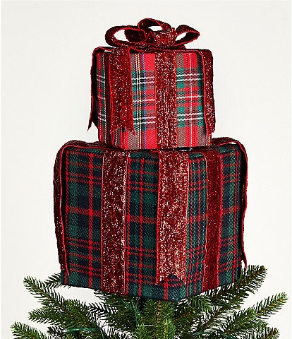 Southern Living Plaid Tidings Collection Stacked Present Tree Topper