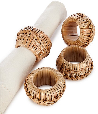 Southern Living Rattan Napkin Ring Holders, Set of 4