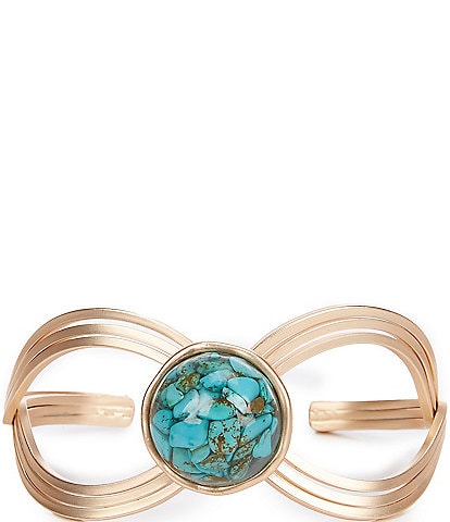 Southern Living Reconstituted Turquoise Chip Cab Looped Wire Statement Cuff Bracelet