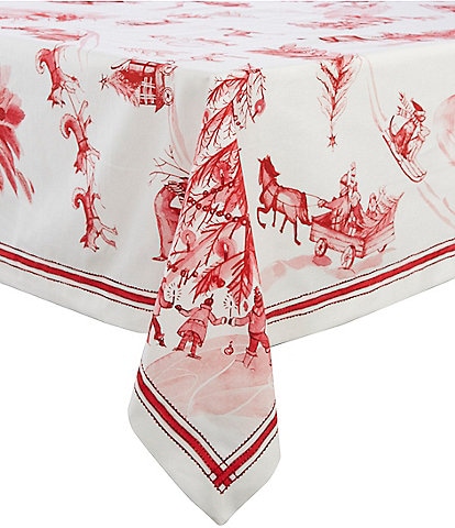 Southern Living Red Christmas Toile Collection Tablecloth