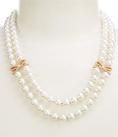 Southern Living Rope Textured Bow 2 Row Pearl Short Multi Strand Necklace
