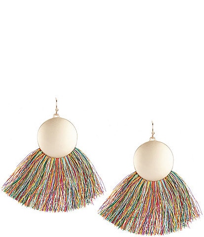 Southern Living Round Metal Multi Color Thread Tassel Statement Drop Earrings