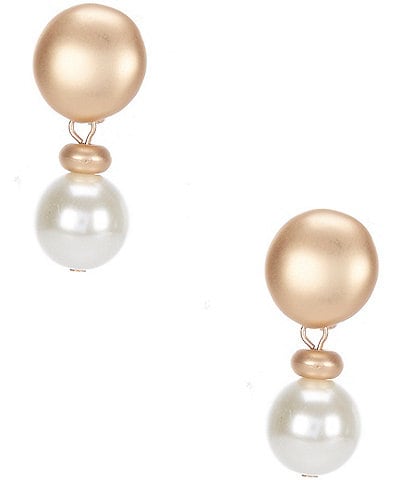 Southern Living Round Metal Pearl Clip Drop Earrings