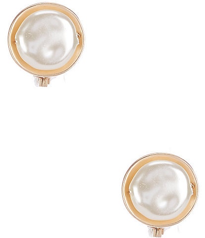 Southern Living Round Metal Pearl Clip Drop Earrings