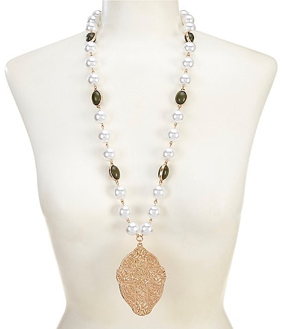 Southern Living Semi Precious and Pearl Long Pendant Necklace