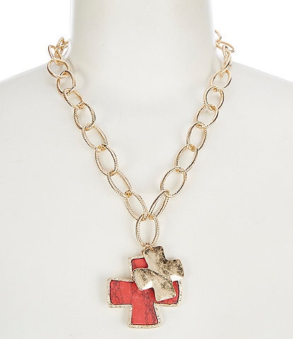 Southern Living Semi Precious Cross Short Pendant Necklace