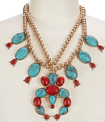 Southern Living Semi Precious Squash Blossom Statement Frontal Necklace