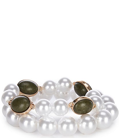 Southern Living Semi Precious Stone and Pearl Stretch Bracelet Set