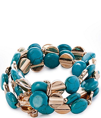 Southern Living Semi Precious Stone Disc Stretch Bracelet Set