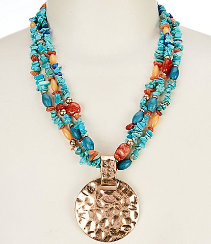 Southern Living Semi Precious Stone Torsade Pendant Short Multi-Strand Necklace