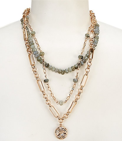 Southern Living Semi Precious Stones And Chain Short Multi Strand Necklace