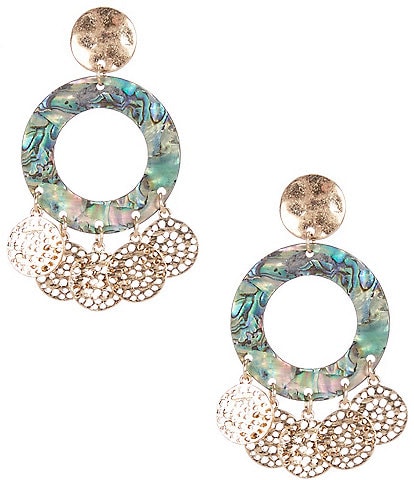 Southern Living Shakeys Open Multi Colored Shell Circle Drop Statement Earrings