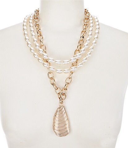 Southern Living Shell Short Multi Strand Pearl Chain Necklace