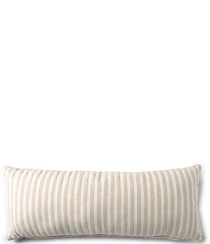 Southern Living Simplicity Duo Cotton & Linen Solid & Striped Fringed Reversible Pillow