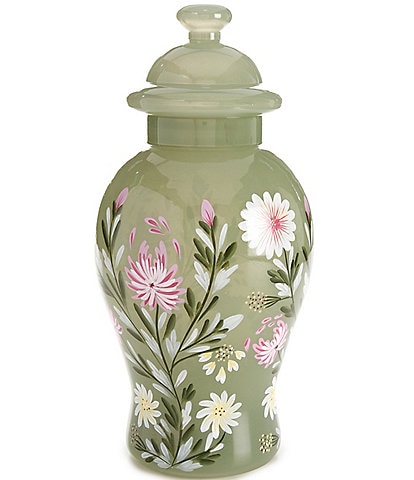 Southern Living Spring Collection Hand-Painted Crane Decorative Lidded Jar