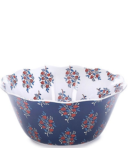Southern Living Stamped Floral White and Navy Scallop 10#double; Serving Bowls, Set of 2