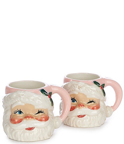 Southern Living Sweet Christmas Pink Santa Coffee Mugs, Set of 2