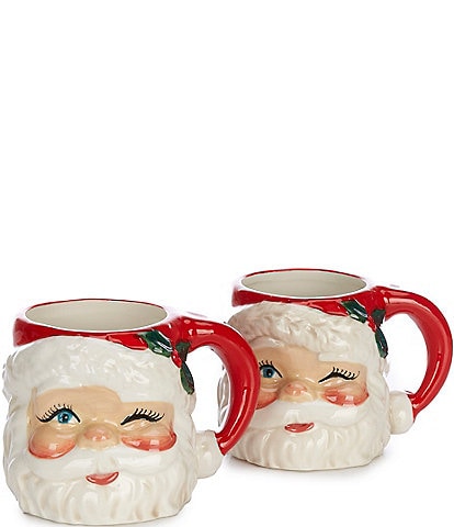 Southern Living Sweet Christmas Red Santa Coffee Mugs, Set of 2