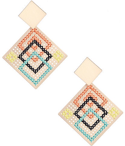 Southern Living Thread Embroidered Geometric Drop Earrings