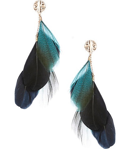 Southern Living Tiered Feather Statement Drop Earrings