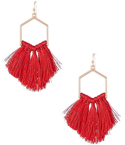 Southern Living Triangular Wire Red Thread Multi Tassel Drop Earrings