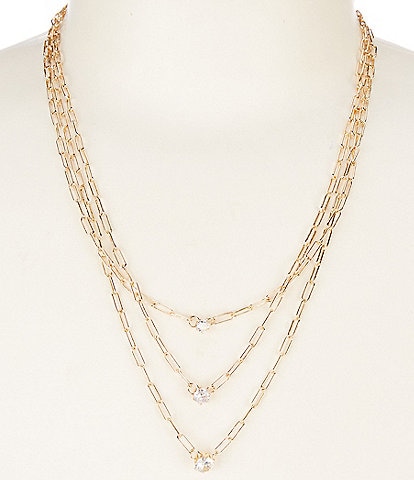Southern Living Triple Layer Short Multi Strand Necklace with Cubic Zirconia Stones
