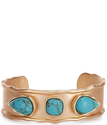 Southern Living Turquoise Cab Wobbly Metal Edge Cuff Bracelet