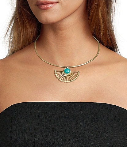Southern Living Turquoise Reconstituted Fan Pendant Collar Necklace