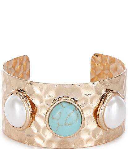 Southern Living Genuine Turquoise Stone and Pearl Cuff Bracelet