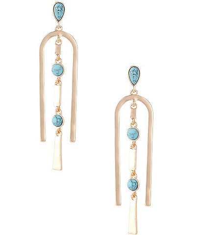 Southern Living Turquoise Stone Arced Metal Linear Earrings