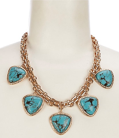 Southern Living Turquoise Stone Five Pendant Statement Necklace