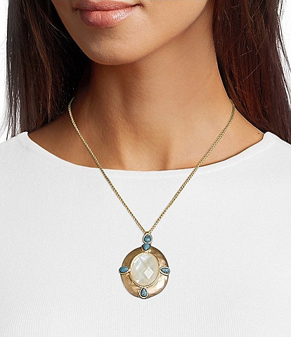 Southern Living Turquoise Teardrop White Shell Epoxy Hammered Short Pendant Necklace
