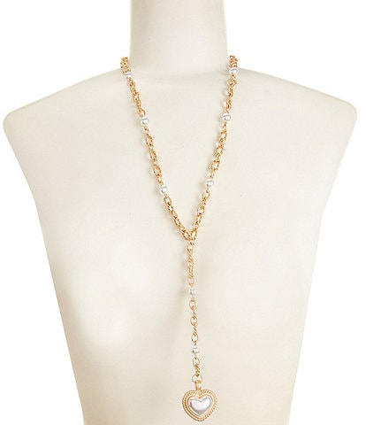 Southern Living Twisted Link Chain Heart Pearl Pendant Drop Y Necklace