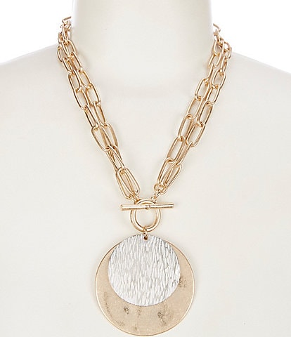 Southern Living Two Tone Double Disc with Detail Short Pendant Necklace
